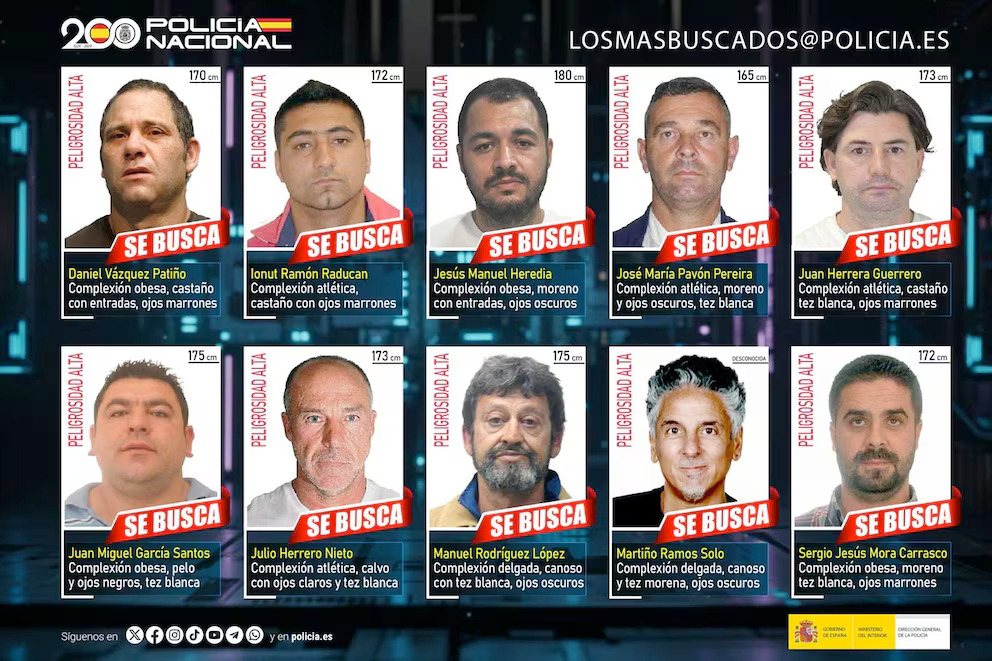Los 10 fugitivos más buscados por España, entre ellos Juan Herrera Guerrero, de 53 años, conocido como el monje vidente o iluminado. Foto: Infobae.