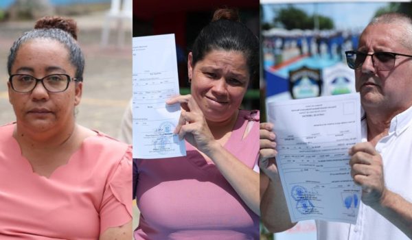 De izquierda a derecha María José Rojas, Olga María Lara Rojas y Mario Rodríguez Serrano, reos de conciencia liberados este 10 de enero por la dictadura Ortega-Murillo. Fotos: Tomadas de medios oficialistas.