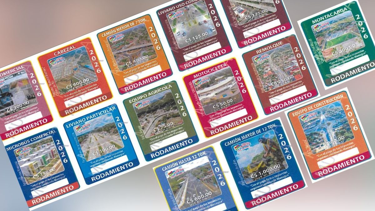 Diseño de los stickers de rodamiento encargados por la Alcaldía de Managua. Foto: Captura de documento divulgado en el Siscae por la comuna
