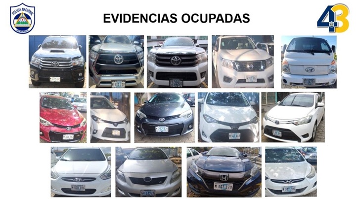Parte de los carros robados por Ingrid Torrez Arauz. LA PRENSA/ POLICÍA NACIONAL