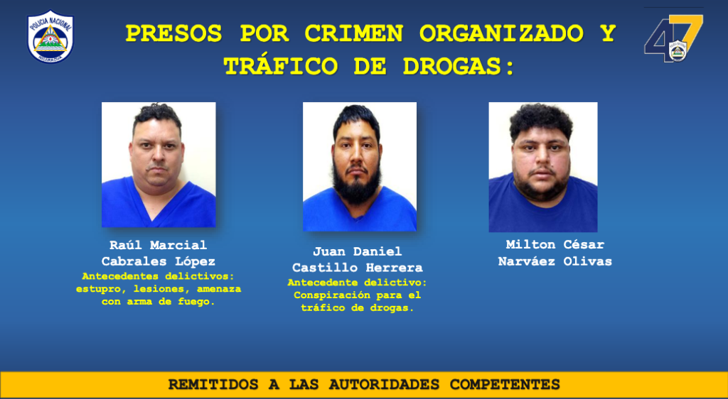 Policía presenta a tres sujetos detenidos con cargamento de droga en Nueva Segovia. Foto: Policía Nacional.