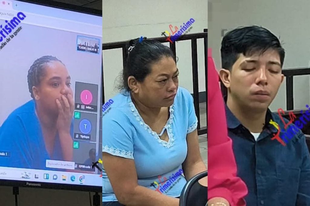 Alejandra Guerrero (a la izquierda) Scarleth Navarrete (al centro) y Axell Sequeira (a la derecha), acusados por agredir a la madre de Jonathan Loáisiga. Foto: La Primerísima/Facebook.