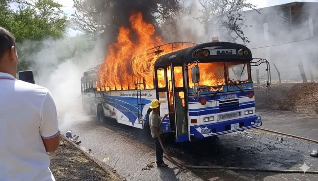 Bus en Estelí se incendia por presuntos desperfectos mecánicos. Foto: Al Tanto/facebook.