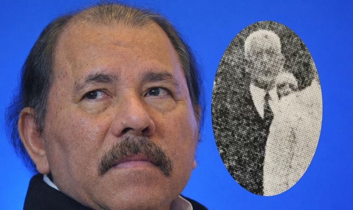 El dictador Daniel Ortega, a la izquierda, y su abuelo Marco Antonio Ortega, en el círculo, en la única imagen pública que existe de él. LA PRENSA/ ARTE