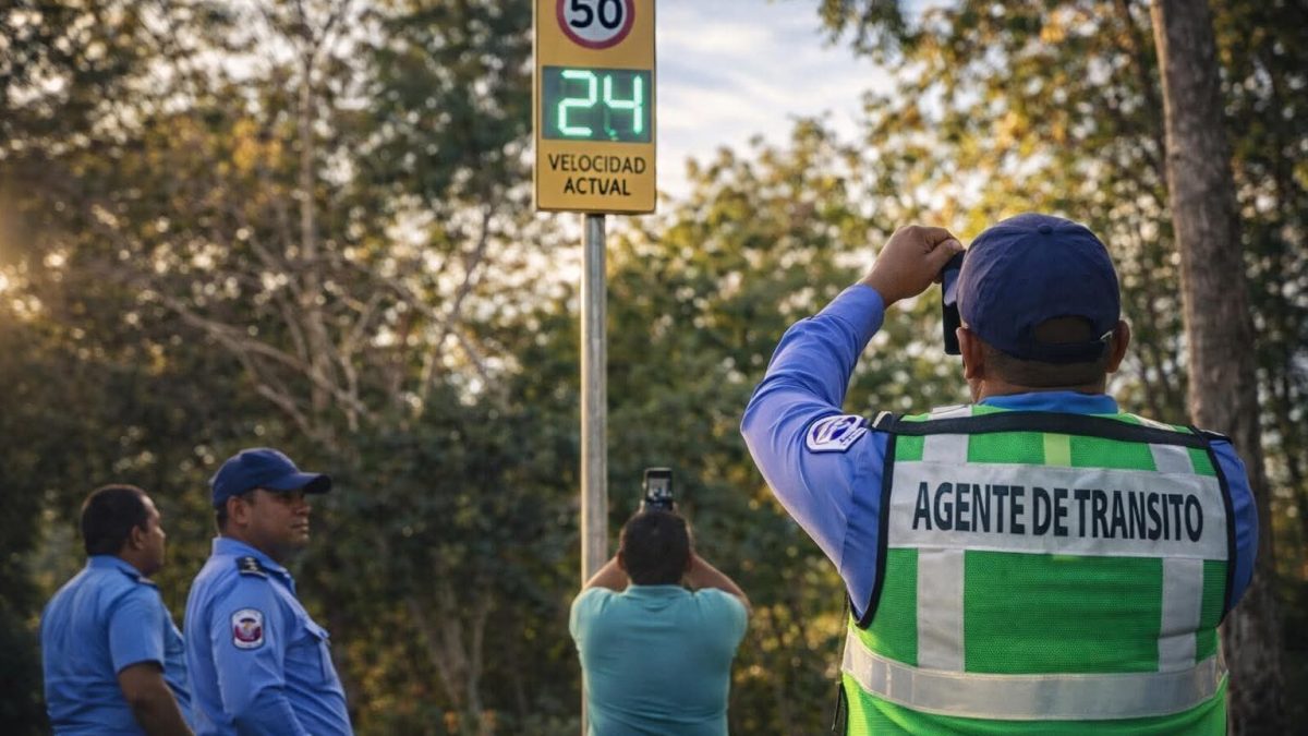 Policía de Tránsito instala radar de control de velocidad en el kilómetro 46 de la Carretera a León. Foto: Leana Astorga/Facebook.