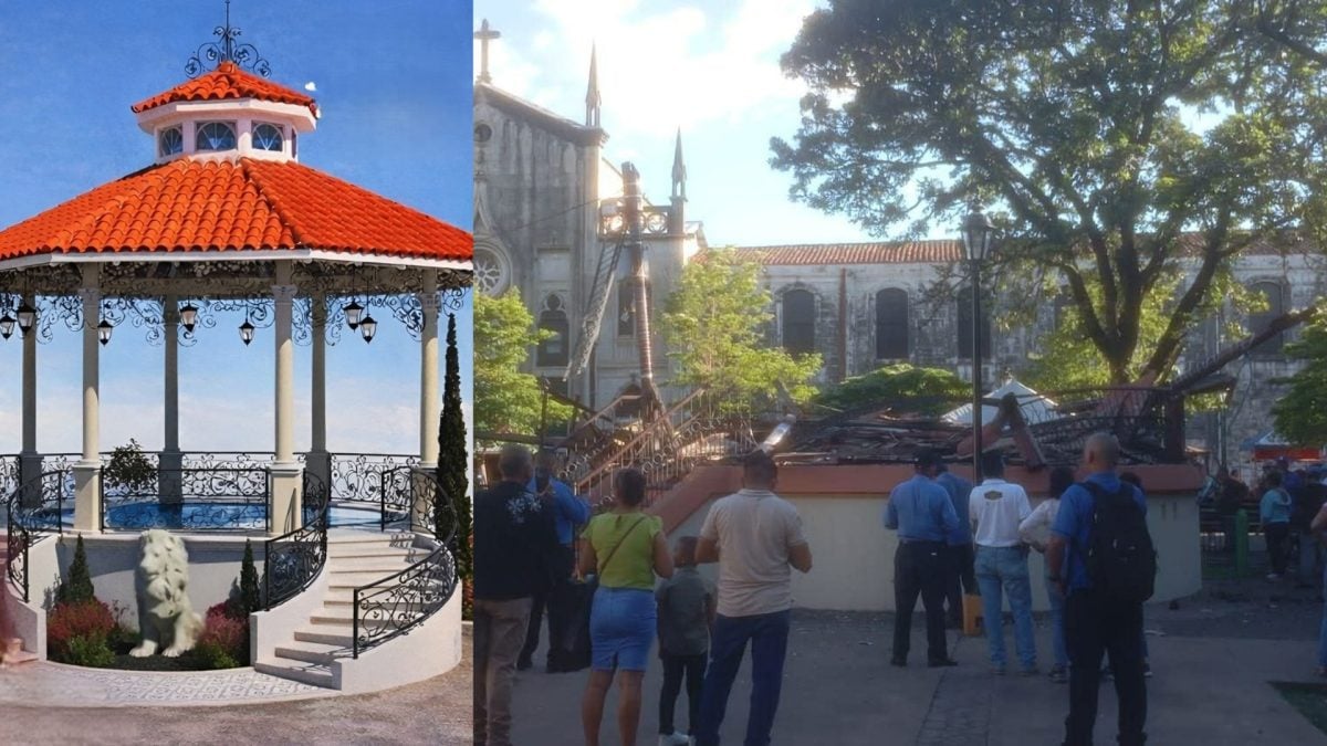 Quiosco de la Plaza Juan José Quezada de León se desplomó por falta de mantenimiento en noviembre del año pasado. Foto: Tomada de la Alcaldía de León y medios oficialistas.