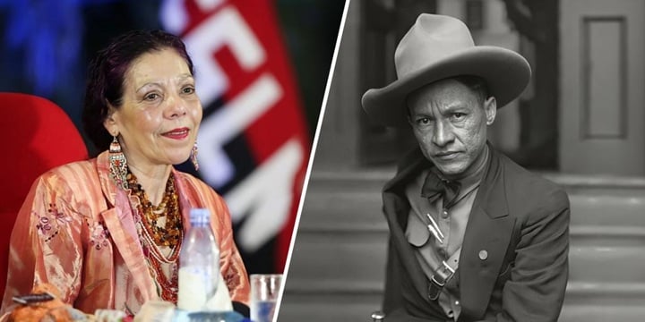 La dictadora Rosario Murillo, a la izquierda, y su tío abuelo, el general Augusto C. Sandino, a la derecha. LA PRENSA/ ARTE