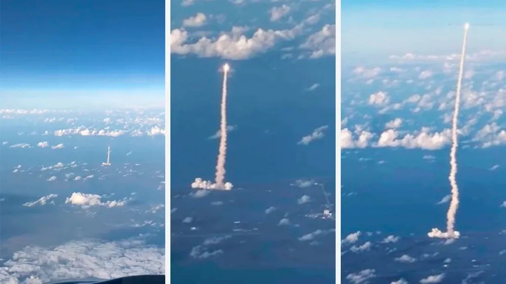 Pasajeros de vuelos comerciales captaron imágenes del despegue desde el aire. También circulan videos tomados desde jardines de casas cercanas a la zona del lanzamiento, en Florida.