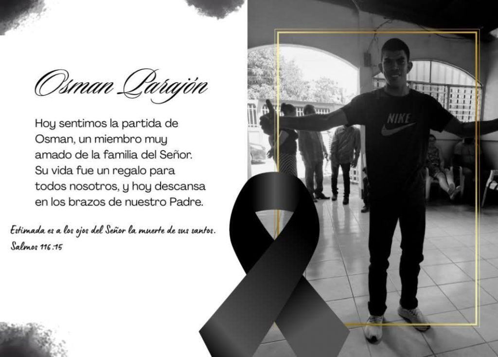 Iglesia Ríos de Agua Viva, de San Benito, expresa condolencias por muerte del joven Osman. Foto: Iglesia Ríos de Agua Viva, de San Benito/Facebook.