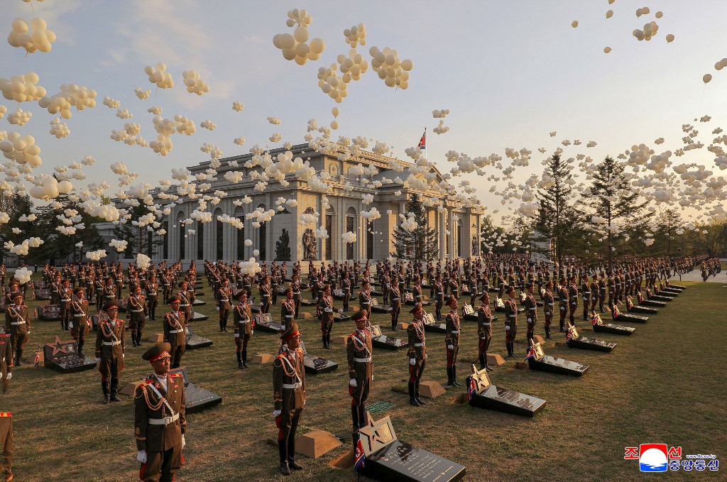 This photograph from the Korean Central News Agency (KCNA)—North Korea’s official news agency—shows the inauguration ceremony of the Museum Commemorating Combat Achievements in Overseas Military Operations, in Pyongyang.