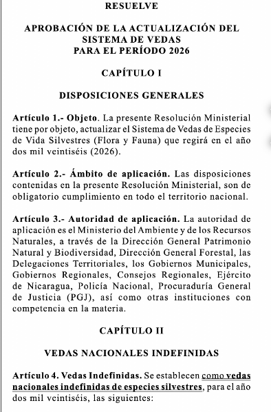 Resolución Ministerial del Marena sobre veda de reptiles en Nicaragua