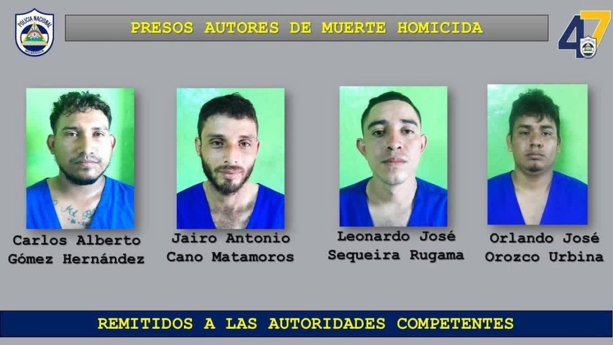 Estos son los cuatro sospechosos de matar a un guarda de seguridad en Masaya. Querían robarle. Foto: Policía Nacional/Facebook.