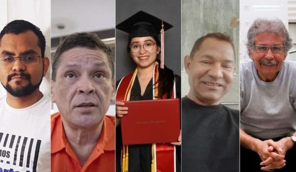 Los excarcelados políticos Max Jerez, Fanor Ramos, Mildred Rayo, Julio César Dávila y Freddy Antonio Quezada.