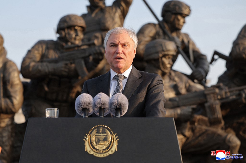The chairman of Russia’s State Duma, Vyacheslav Volodin, delivered a speech on Monday at the inauguration ceremony of the Museum Commemorating Combat Achievements in Overseas Military Operations in Pyongyang.