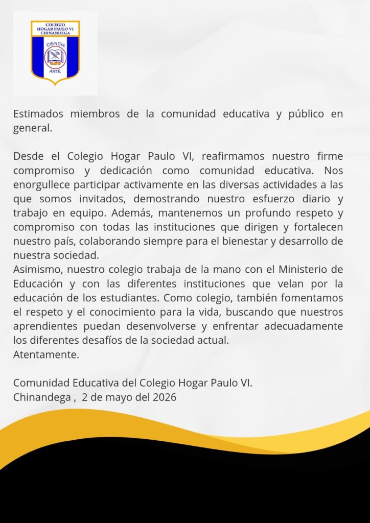 Comunicado emitido por colegio privado de Chinandega