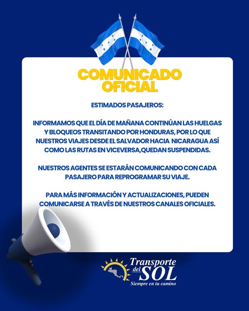 Comunicado de Transporte del Sol que anuncia suspensión temporal del servicio