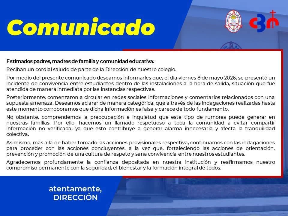 Comunicado oficial del Colegio Bautista de Managua sobre enfrentamiento entre estudiantes. Foto: Colegio Bautista/Facebook.