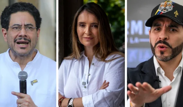Iván Cepeda (izquierda), el outsider conservador Abelardo de la Espriella (a la derecha) y la uribista Paloma Valencia (en el centro) lideran las encuestas, en este orden. Getty Images / BBC Mundo