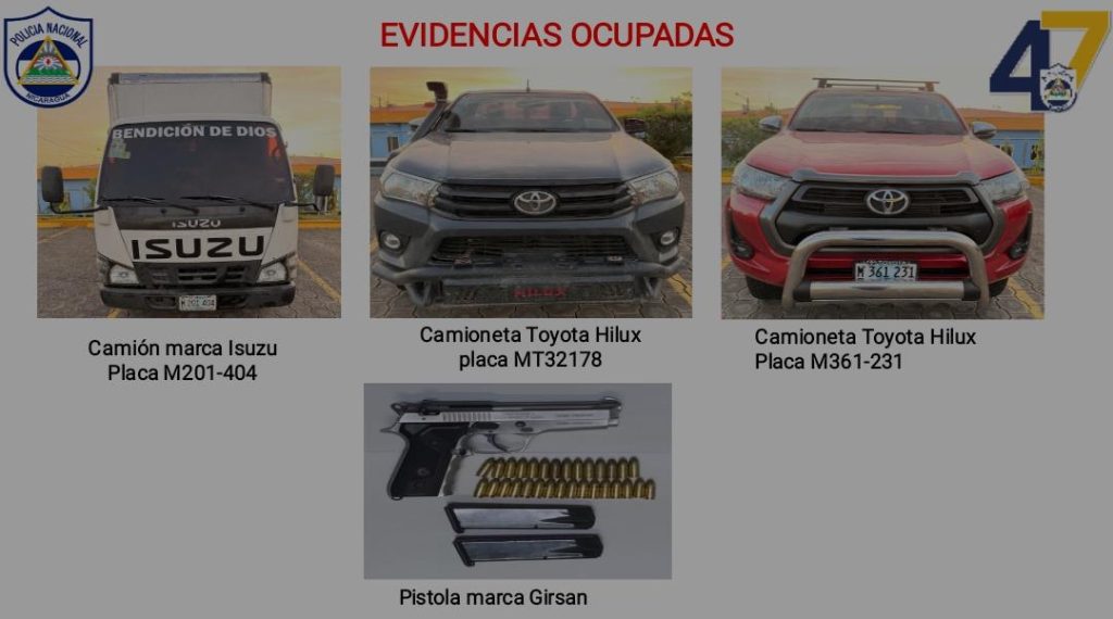 Vehículos y otras incautaciones a presuntos narcos en Jinotega. Foto Policía Nacional de Nicaragua.