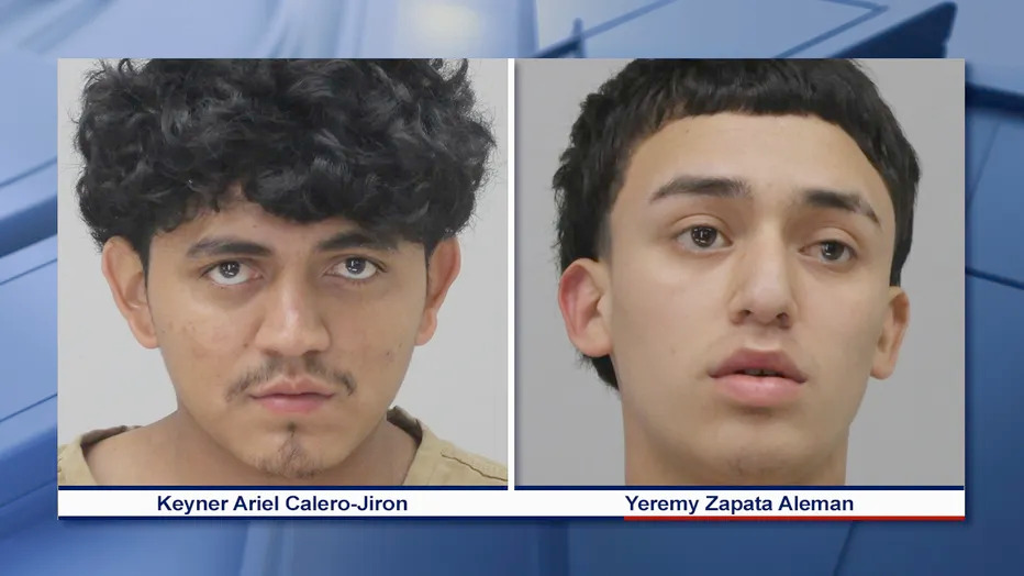 El nicaragüense Keyner Ariel Calero Jirón, de 20 años (a la izquierda), y Yeremy Alexander Zapata Aleman, de 17 (a la derecha), detenidos en Texas, Estados Unidos, y acusados por varios cargos. Foto: FOX 4.