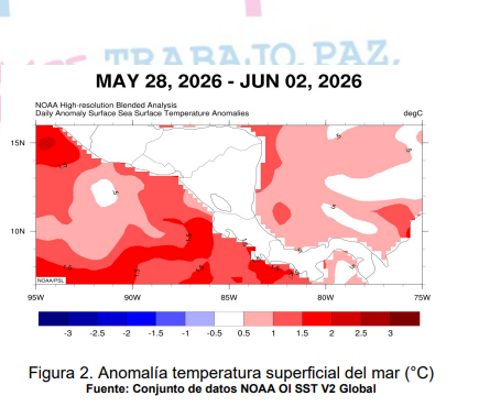 anomalías positivas de 0.5 °C a 1.5 °C". Foto: Captura de pantalla de informe del Ineter.