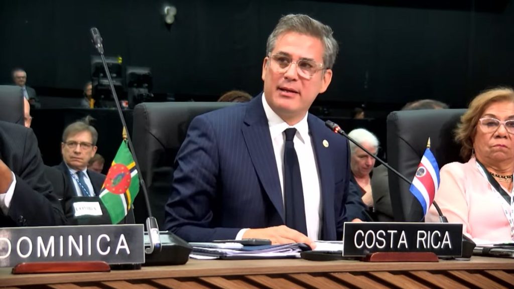 El canciller de Costa Rica, Manuel Tovar Rivera. Captura de pantalla.