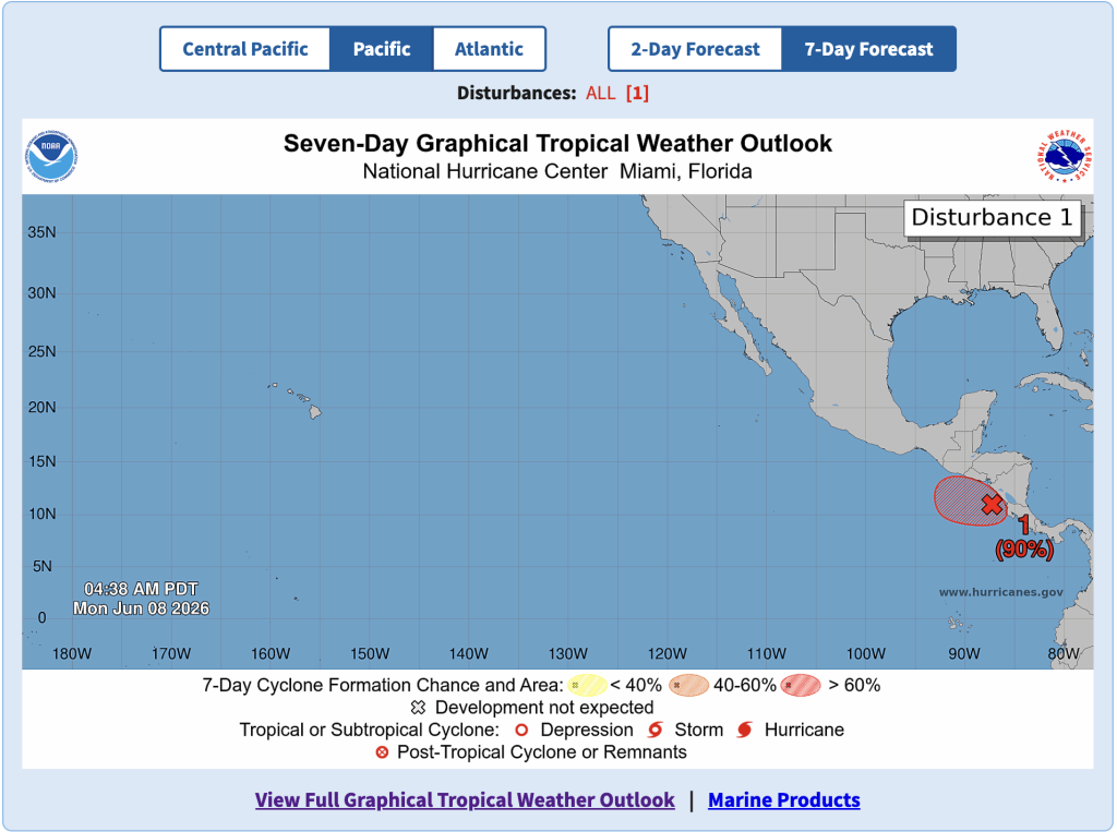 Monitoreo del NHC al fenómeno en el Pacífico.