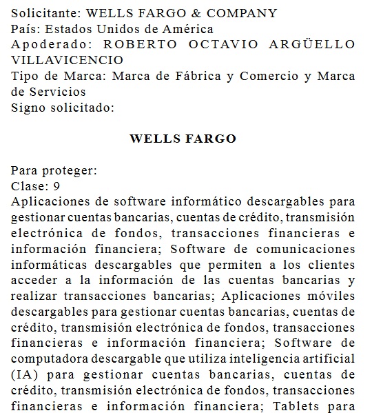 Registro de Marca de Wells Fargo