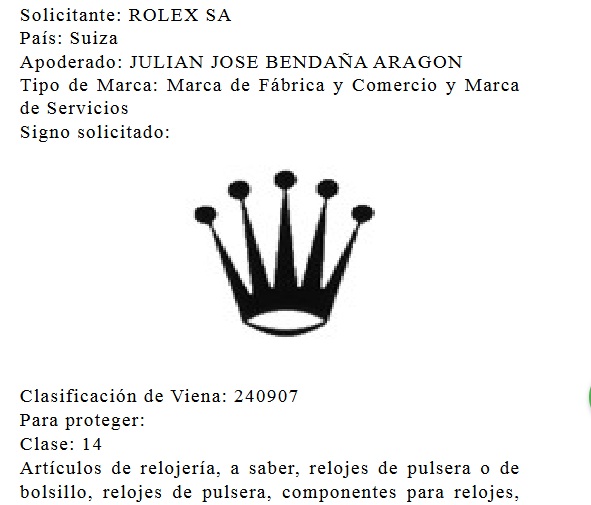 Registro de Marca de relojes Rolex