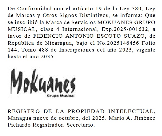 Registro de Marca del grupo musical Mokuanes