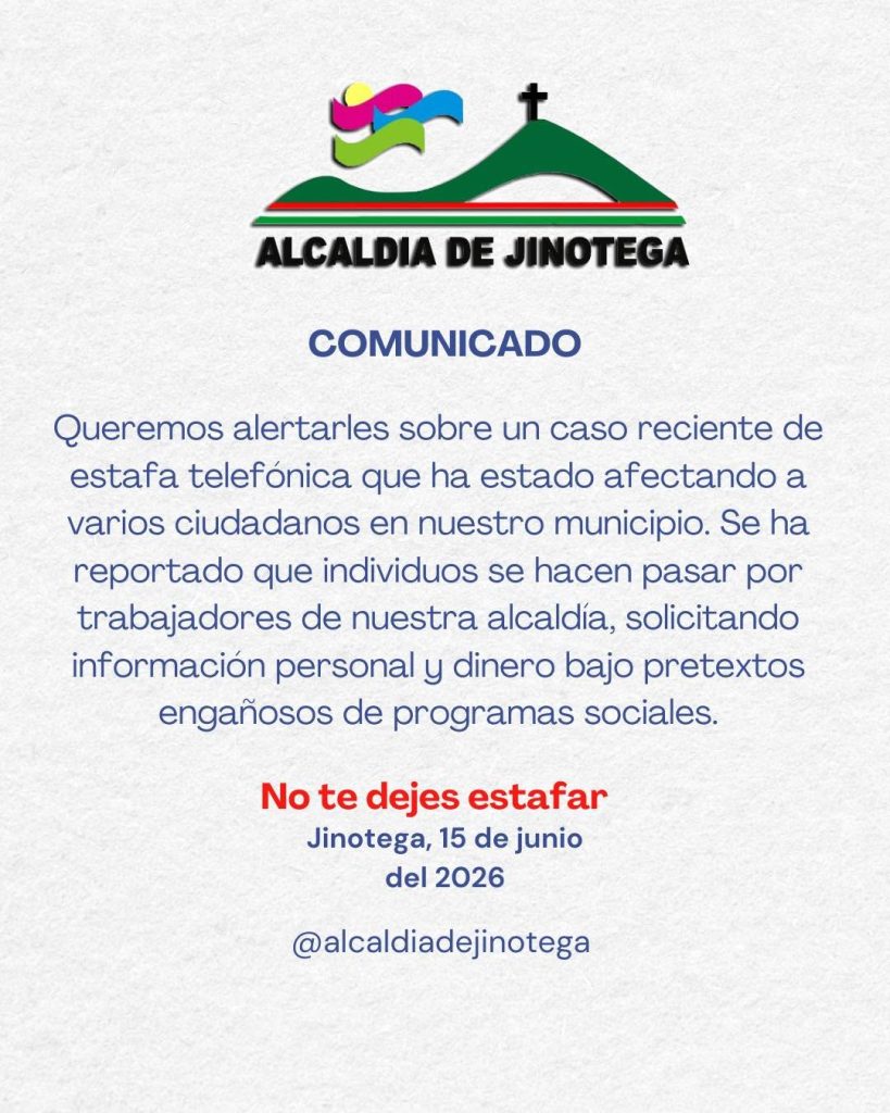Comunicado Alcaldía de Jinotega. Foto. Tomada de la Alcaldía de Jinotega.