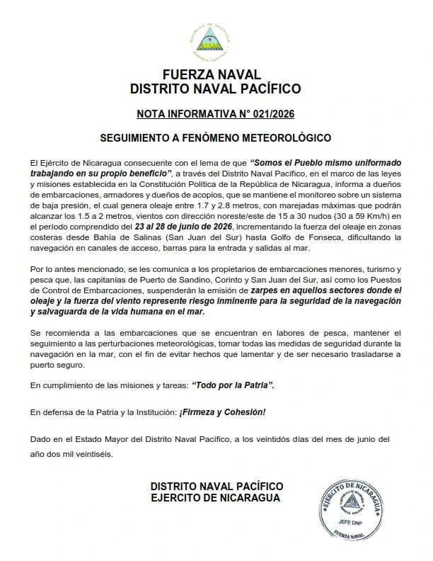 Comunicado de la Fuerza Naval