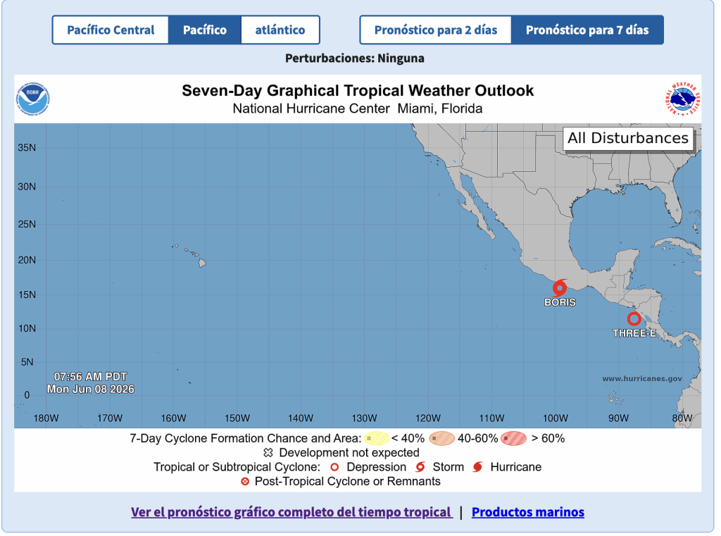 Monitoreo del NHC al fenómeno en el Pacífico. 