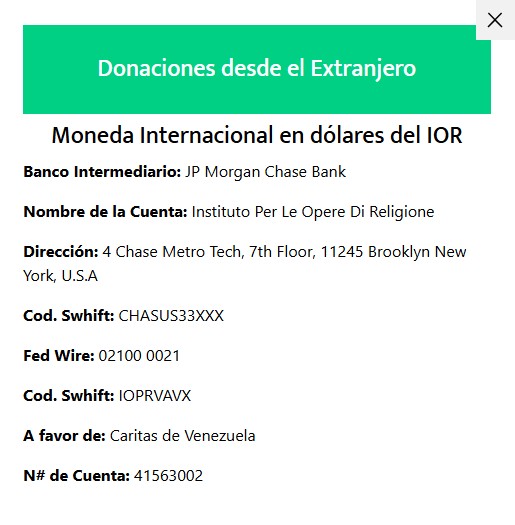 Esta es la información bancaria para hacer tu donativo a Caritas de Venezuela