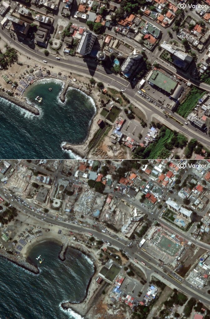 Fotos comparativas del 28 diciembre de 2025 y el 26 de junio de 2026 de Caraballeda, estado de La Guaira, Venezuela, tomadas por Vantor.  Satellite image ©2026 Vantor / AFP