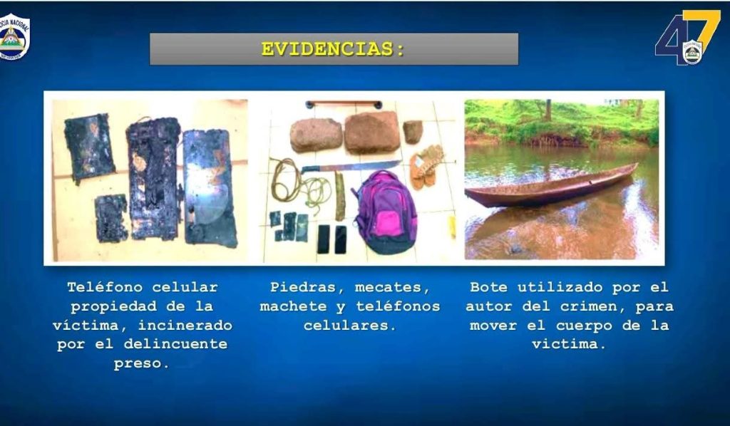 Evidencias ocupadas por el homicidio de Einer Javier Olivar Jarquín, de 26 años. Foto: Policía Nacional.