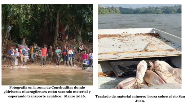 Personas que practican minería ilegal esperando transporte acuático. Foto: Tomada del informe de Fundación del Río.