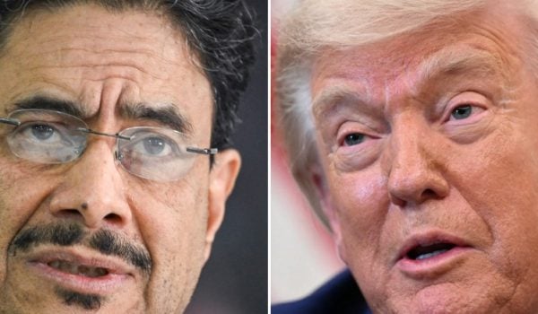 El senador Iván Cepeda, candidato presidencial colombiano de izquierda (I) y el presidente de EE. UU. Donald Trump. AFP