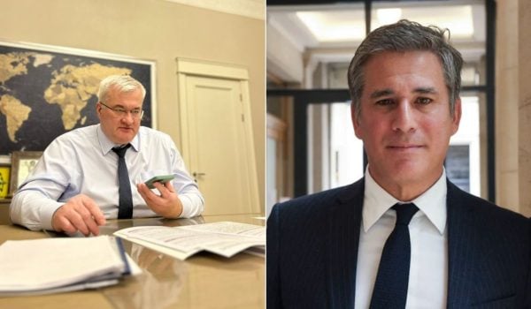 El ministro de Asuntos Exteriores de Ucrania, Andrii Sybiha, y el canciller de Costa Rica, Manuel Tovar Rivera. Ambos ven la relación entre Nicaragua y Rusia como una “amenaza” para la paz.