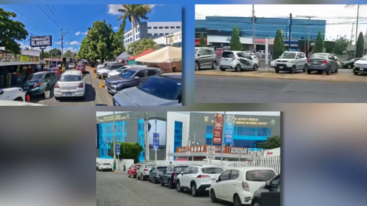 Obstrucción vehicular en calles aledañas al Hospital Militar en Managua. Foto: Capturas de pantalla de videos divulgados en redes sociales.
