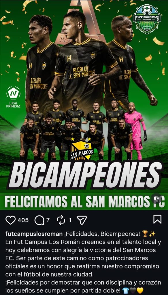 Fut Campo Los Román principal patrocinador del San Marcos F. C. Foto: Tomada de redes sociales.