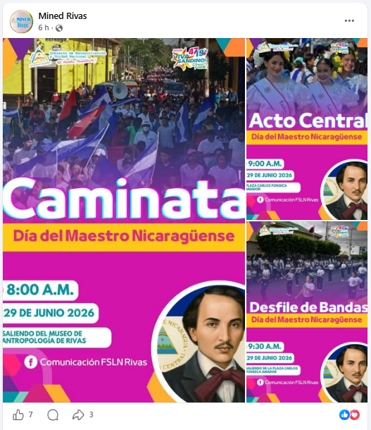 Actividades convocadas por el Mined para el Día del Maestro Nicaragüense. Foto: Tomada de redes sociales.