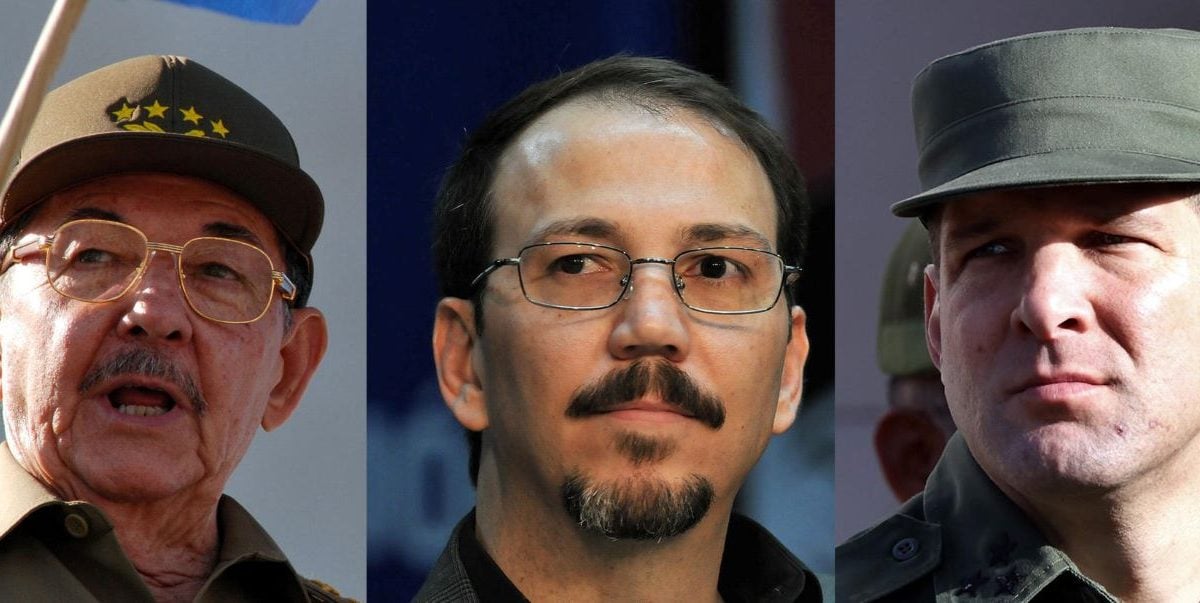Combo de fotografías de archivo que muestran al expresidente de Cuba Raúl Castro (i), a su hijo Alejandro Castro Espín (c), y a su nieto Raúl Guillermo Rodríguez Castro (d). EFE/ Alejandro Ernesto/ Ernesto Mastrascusa