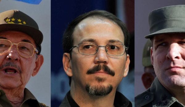 Combo de fotografías de archivo que muestran al expresidente de Cuba Raúl Castro (i), a su hijo Alejandro Castro Espín (c), y a su nieto Raúl Guillermo Rodríguez Castro (d). EFE/ Alejandro Ernesto/ Ernesto Mastrascusa