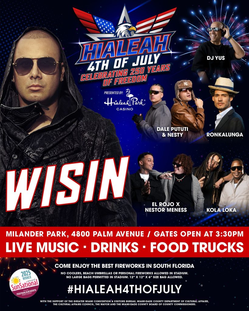 Afiche publicitario de la actividad en Hialeah por el 4 de julio.