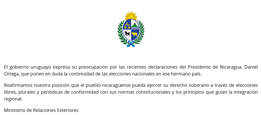 Comunicado del Gobierno de Uruguay. Foto: Captura de pantalla.