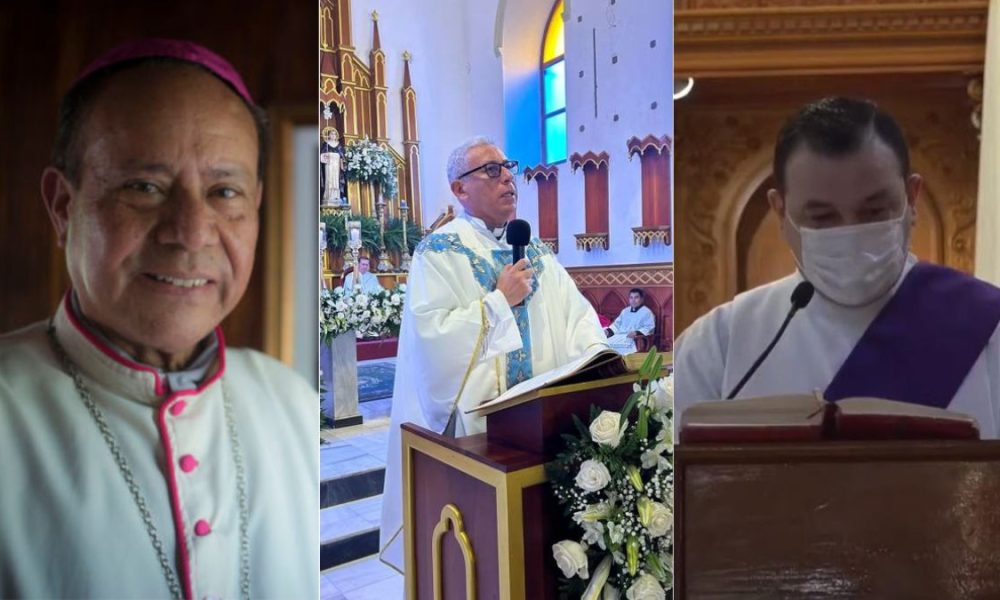 El obispo emérito de Estelí, Juan Abelardo Mata, el sacerdote Francisco Morales, párroco de la iglesia Cruz del Calvario y el diácono Wilfred Arauz Rodríguez.