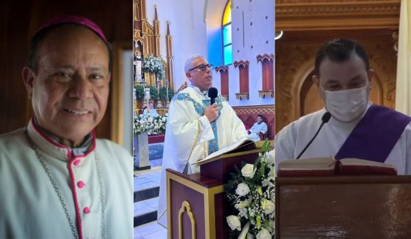 El obispo emérito de Estelí, Juan Abelardo Mata, el sacerdote Francisco Morales, párroco de la iglesia Cruz del Calvario y el diácono Wilfred Arauz Rodríguez.