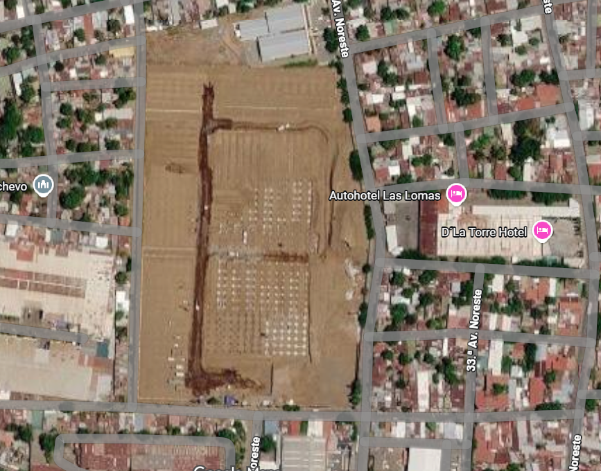 Vista aérea del terreno de más de siete manzanas en el que se alza el Nuevo Mercado Oriental. Foto: Captura de pantalla de Google Maps.