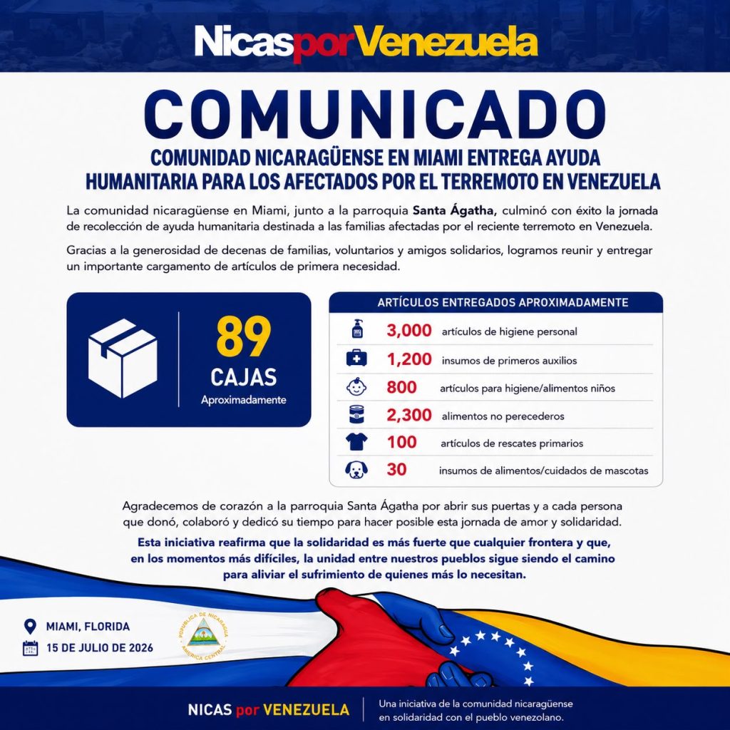 Organizadores de la campaña Nicas por Venezuela rindieron informe de los recaudado en Miami.